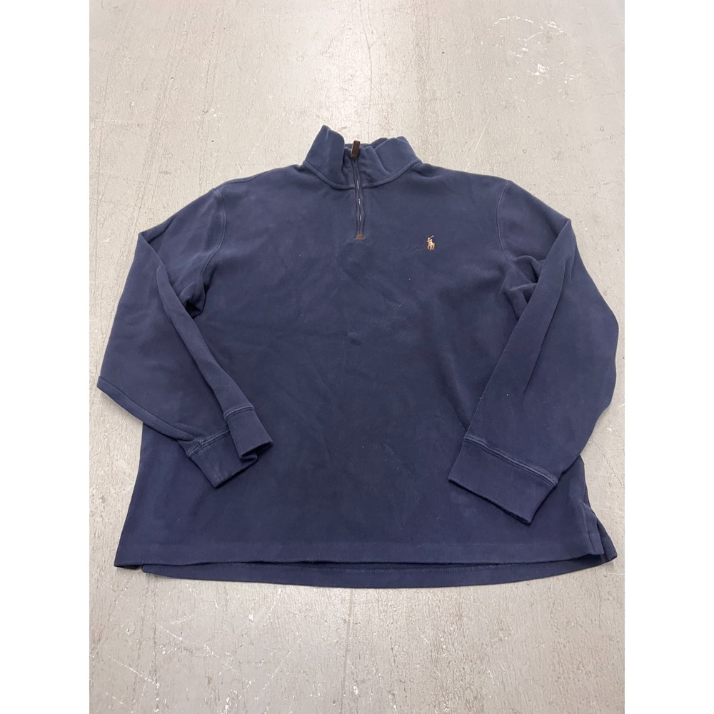 Polo Ralph Lauren Sweater Men's XL Blue Knitted Pony Logo Quarter Zip Warm Wear